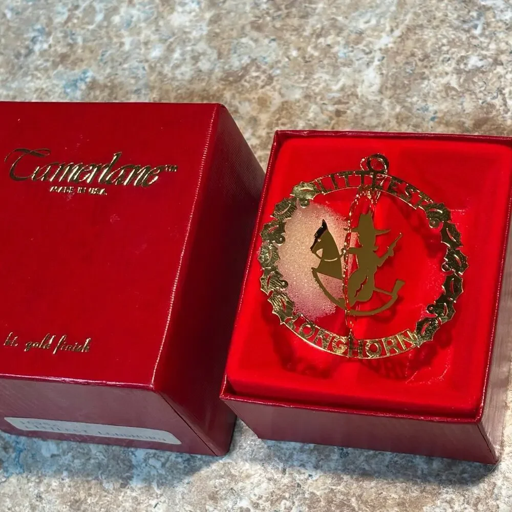 Camerlane Littlest Longhorn Western 24K Gold Finish Christmas Ornament New